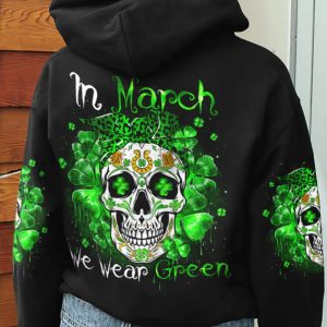 IN MARCH WE WEAR GREEN SUGAR SKULL LEOPARD PATRICK'S DAY ALL OVER PRINT HOODIE