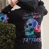 JUST A WOMAN WHO LOVES SKULL AND HAS TATTOOS ALL OVER PRINT HOODIE