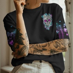 KARMA FAIRY SKULL FLOWER ALL OVER PRINT T SHIRT