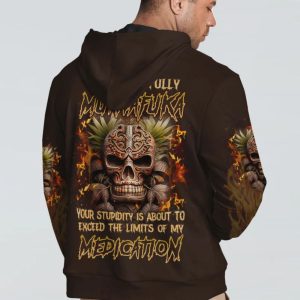 TREAD CAREFULLY MUTHAFUKA TIKI SKULL ALL OVER PRINT HOODIE