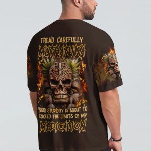 TREAD CAREFULLY MUTHAFUKA TIKI SKULL ALL OVER PRINT T SHIRT