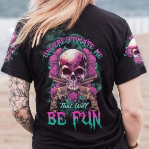 UNDERESTIMATE ME ROSE SKULL G ALL OVER PRINT T SHIRT