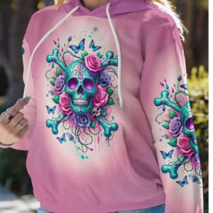 WARNING THIS TATTOOED GIRL SUGAR SKULL BONES ALL OVER PRINT HOODIE