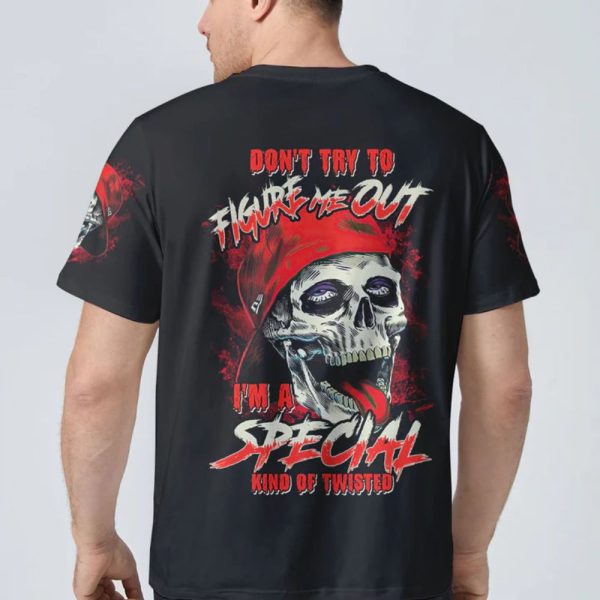 DON'T TRY TO FIGURE ME OUT SKULL ALL OVER PRINT T SHIRT