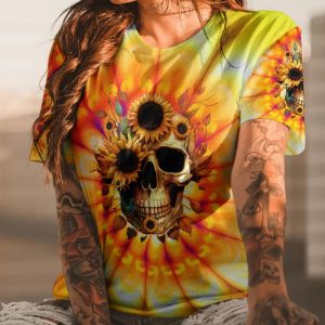 FRESH OUT OF F SUNFLOWER SKULL TIE DYE ALL OVER PRINT T SHIRT (1)
