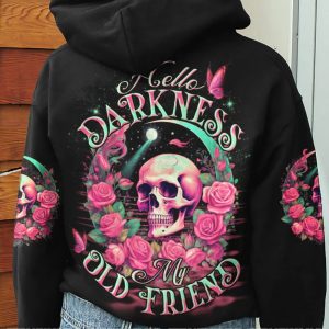 HELLO DARKNESS MY OLD FRIEND ROSE SKULL ALL OVER PRINT HOODIE