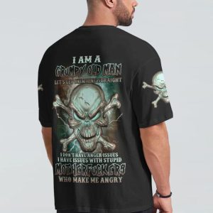 I AM A GRUMPY OLD MAN ANGRY SKULL BONES ALL OVER PRINT T SHIRT
