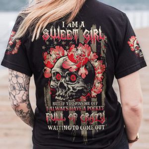 I AM A SWEET GIRL FLOWER SKULL ALL OVER PRINT T SHIRT