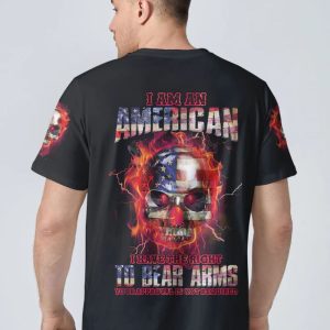  I AM AN AMERICAN FIRE SKULL FLAG ALL OVER PRINT T SHIRT