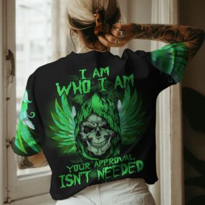 I AM WHO I AM GREEN REAPER WINGS ALL OVER PRINT T SHIRT