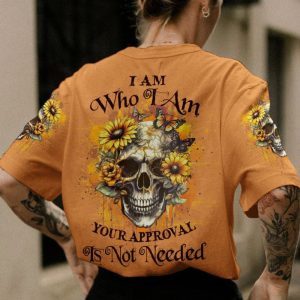 I AM WHO I AM SKULL SUNFLOWER ALL OVER PRINT T SHIRT