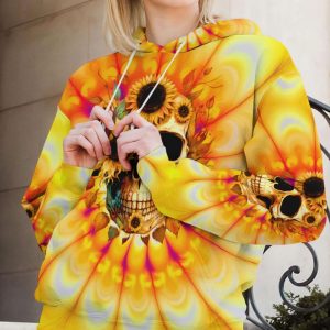  I AM WHO I AM SUNFLOWER SKULL TIE DYE ALL OVER PRINT HOODIE