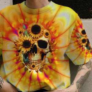  I AM WHO I AM SUNFLOWER SKULL TIE DYE ALL OVER PRINT T SHIRT (1)