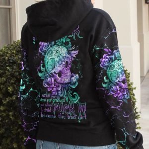  I BECOME THE BAD GIRL SKULL ALL OVER PRINT HOODIE