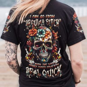  I CAN GO FROM REGULAR B SKULL FLOWER ALL OVER PRINT T SHIRT