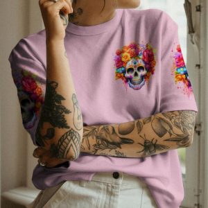  I DIDN'T BECOME A B SUGAR SKULL FLOWER ALL OVER PRINT T SHIRT (1)