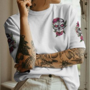 I DON'T NEED A M SKULL FLOWER ALL OVER PRINT T SHIRT (1)