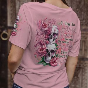  I TRY TO AVOID DRAMA FLOWERS SKULL ALL OVER PRINT T SHIRT