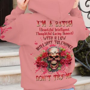 I'M A B DON'T TRY ME ROSE SKULL ALL OVER PRINT HOODIE