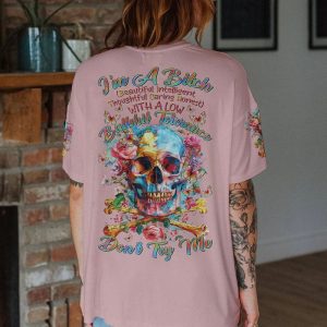  I'M A B DON'T TRY ME ROSE SKULL BONES ALL OVER PRINT T SHIRT