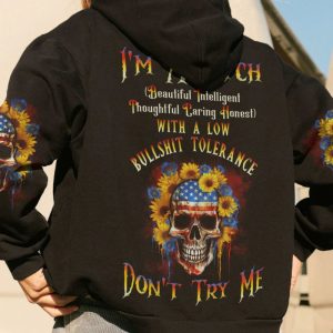  I'M A B DON'T TRY ME SUNFLOWER SKULL FLAG ALL OVER PRINT HOODIE