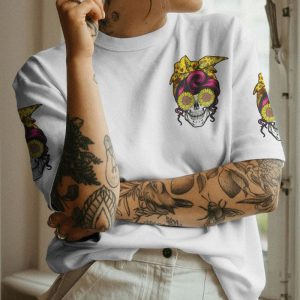  I'M A HAPPY GO LUCKY SUNFLOWER SKULL ALL OVER PRINT T SHIRT (1)