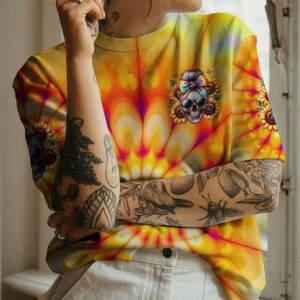 I'M BLUNT BECAUSE GOD ROLLED ME MESSY BUN SUNFLOWER TIE DYE ALL OVER PRINT T SHIRT (1)