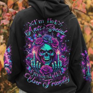  I'M NOT ANTI SOCIAL MAD REAPER SKULL ALL OVER PRINT HOODIE
