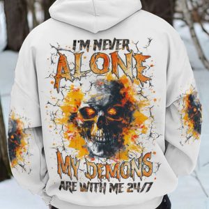 I'M NEVER ALONE SKULL DEMON ALL OVER PRINT HOODIE