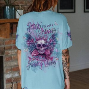  I'M THE F QUEEN SKULL WINGS ALL OVER PRINT T SHIRT