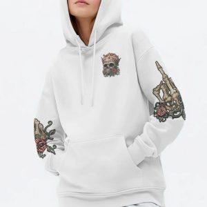  I'M THE FKING QUEEN SKULL ROSE WHITE ALL OVER PRINT HOODIE (1)