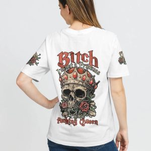  I'M THE FKING QUEEN SKULL ROSE WHITE ALL OVER PRINT T SHIRT