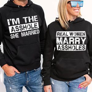 Woman and man wearing black hoodies, mockup for hoody sweatshirt design